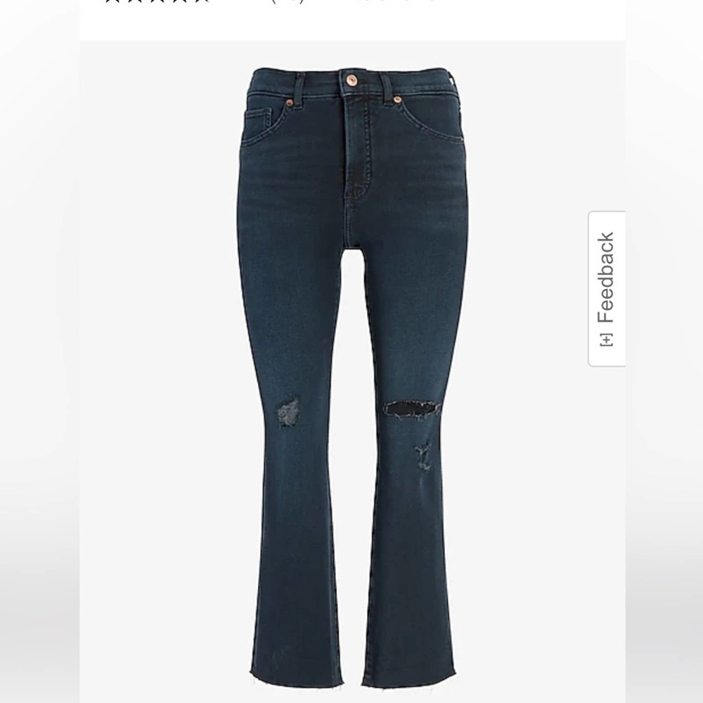 Express High Waist Ultra Hyper Stretch Ripped Raw Hem Crop Flare Jeans Size-2R